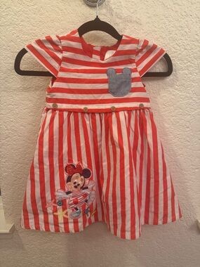 Disney Store Minnie Mouse Nautical Red &  White Stripped Dress 24 M GUC